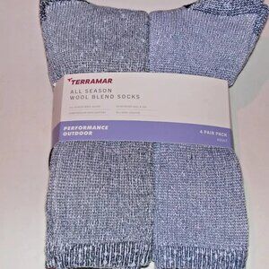 4 Pairs Terramar Sports All-Season Wool Blend Unisex Crew Socks Men's Size Large